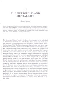 georg simmel metropolis and mental life